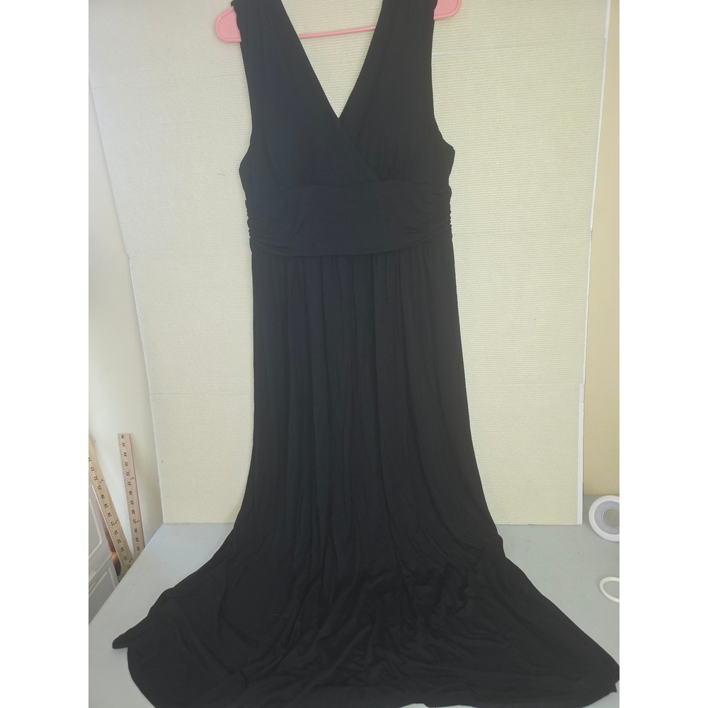 Soma Black Soft Jersey Shirred Shoulder Maxi Dress Pockets XL NEW
